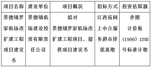 景德鎮(zhèn)羅家機場改擴建工程項目建議書計劃公告