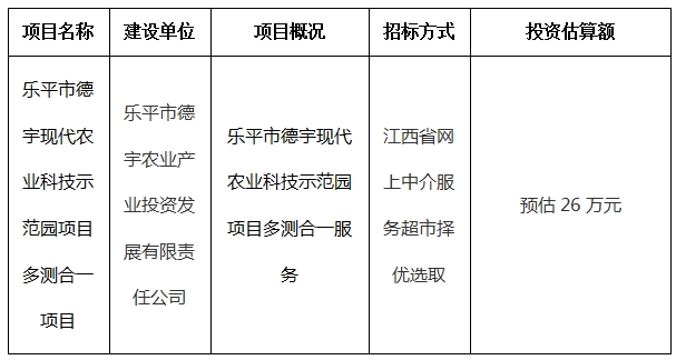 樂(lè)平市德宇現(xiàn)代農(nóng)業(yè)科技示范園項(xiàng)目多測(cè)合一項(xiàng)目計(jì)劃公告