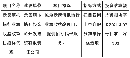 景德鎮(zhèn)機場行業(yè)驗收整改項目招標代理計劃公告